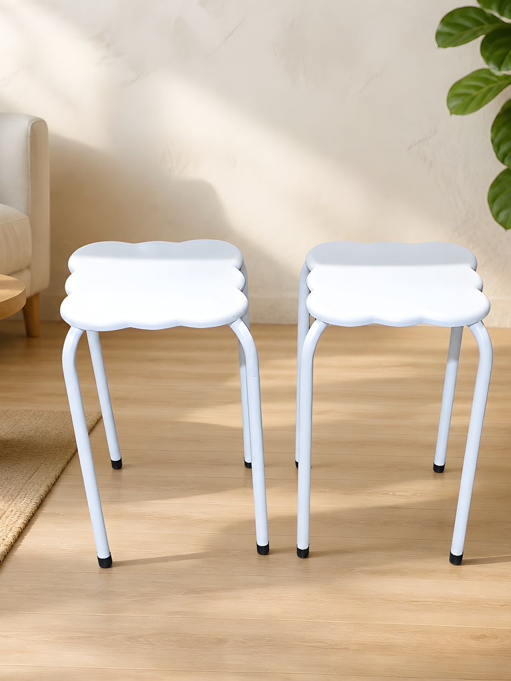 Pair of White Cloud-Edge Stools